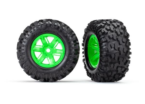 Traxxas Tires & wheels, assembled, glued (X-Maxx® green wheels, Maxx® AT tires, foam inserts) (left & right) (2)
