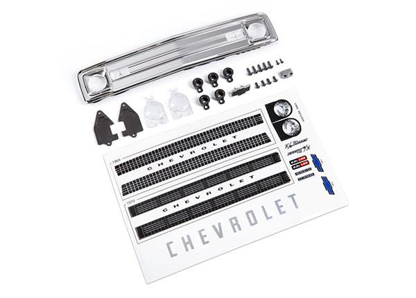 Traxxas Grille Chevrolet Blazer (1969 - 1970)/ grille retainers (5)/ headlight housing (2)/ headlight lens (2)/ turn signal lens (2)/ hood emblem/ hood emblem mount/ 2.6x8 BCS (5)/ 2.5x6 BCS (4)/ 1.6x5 BCS (self-tapping) (2) (fits #9112 body)