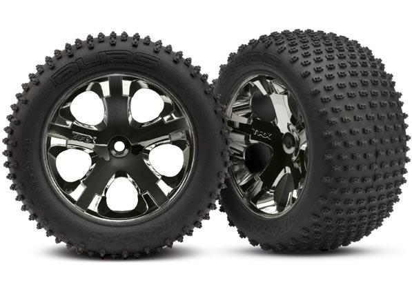 Traxxas Tires & wheels, assembled, glued (2.8") (All-Star black chrome wheels, Alias® tires, foam inserts) (rear) (2) (TSM® rated)