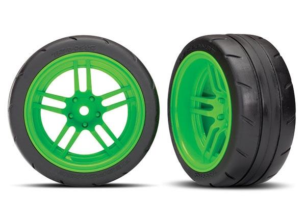 Traxxas Tires & wheels, assembled, glued (split-spoke green wheels, 1.9" Response tires) VXL Rated (extra wide, rear) (2)