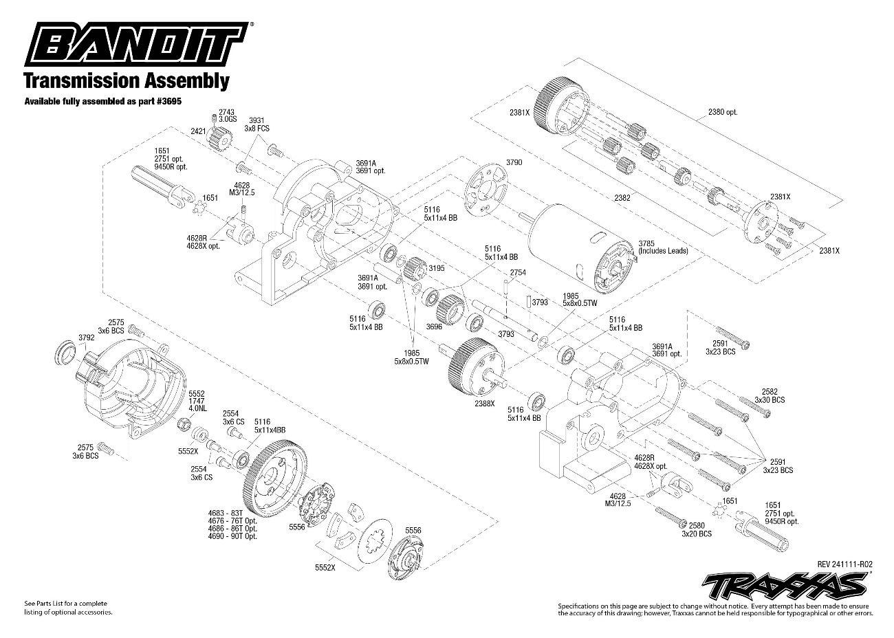 Traxxas Bandit (24254-8) Transmission Assembly Exploded View