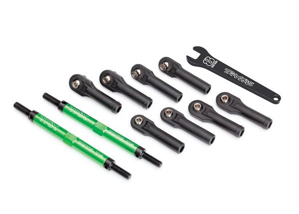 Traxxas Toe links, E-Revo VXL (TUBES green-anodized, 7075-T6 aluminum, stronger than titanium) (144mm) (2)/ rod ends, assembled with steel hollow balls (8)/ aluminum wrench, 8mm (1)