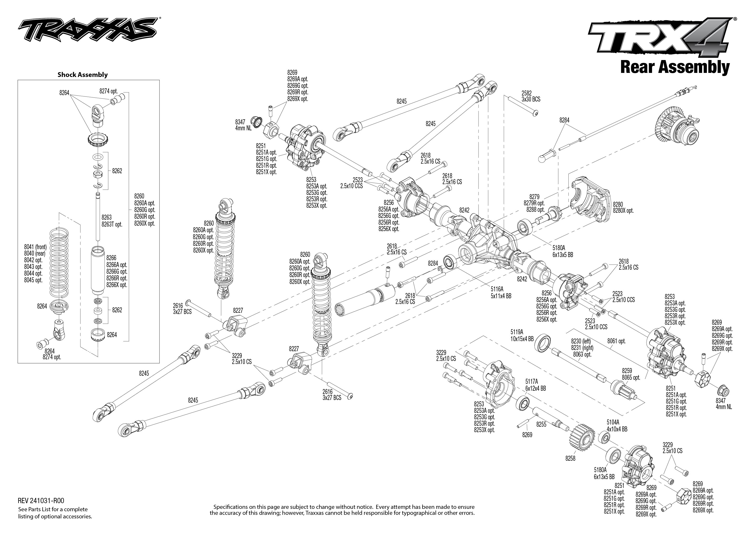 Traxxas TRX-4 Defender Scale and Trail Crawler (82256-4) Rear Assembly Exploded View
