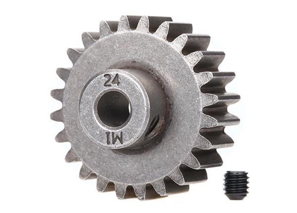 Traxxas Gear, 24T pinion (1.0 metric pitch) (fits 5mm shaft)/ set screw (for use only with steel spur gears)