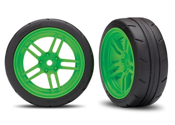 Traxxas Tires & wheels, assembled, glued (split-spoke green wheels, 1.9" Response tires) VXL Rated (front) (2)