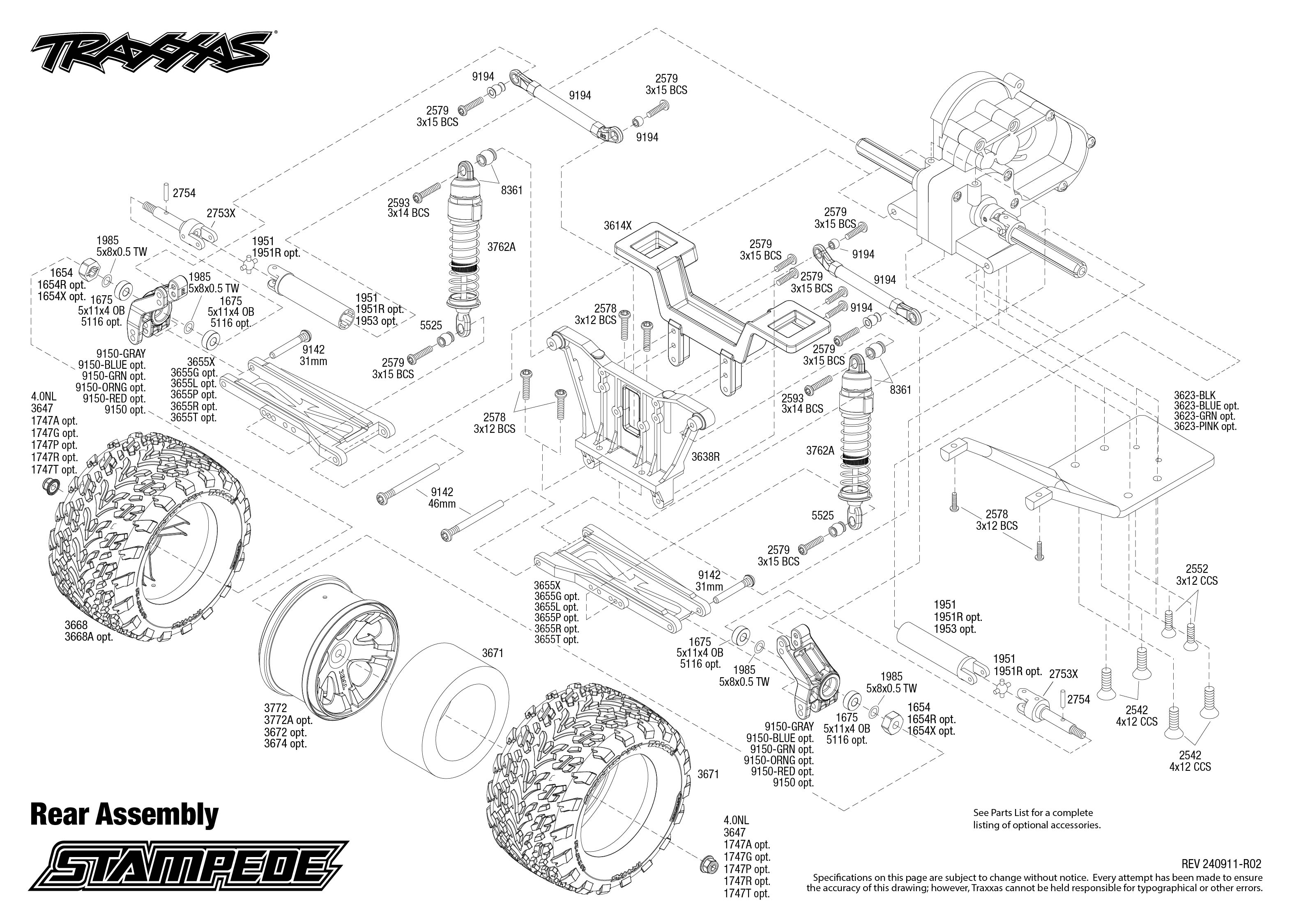 Traxxas Stampede (36254-8) Rear Assembly Exploded View