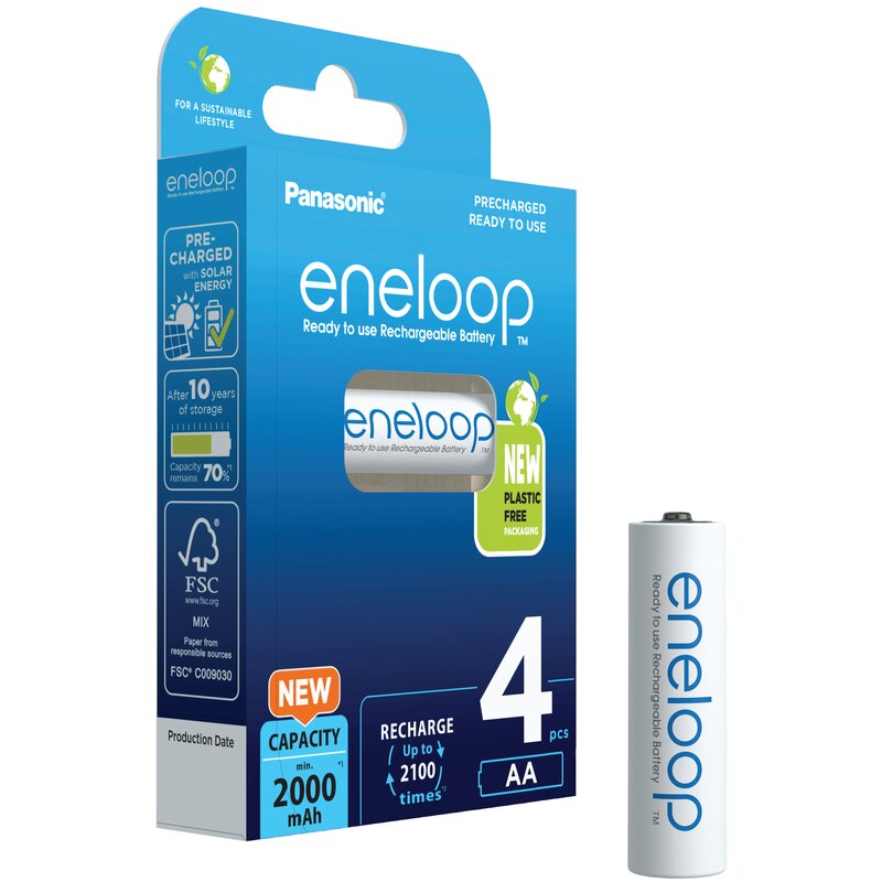 Panasonic Eneloop 4x AA NiMH 1.2 Volt 2000mAh geladen Accu