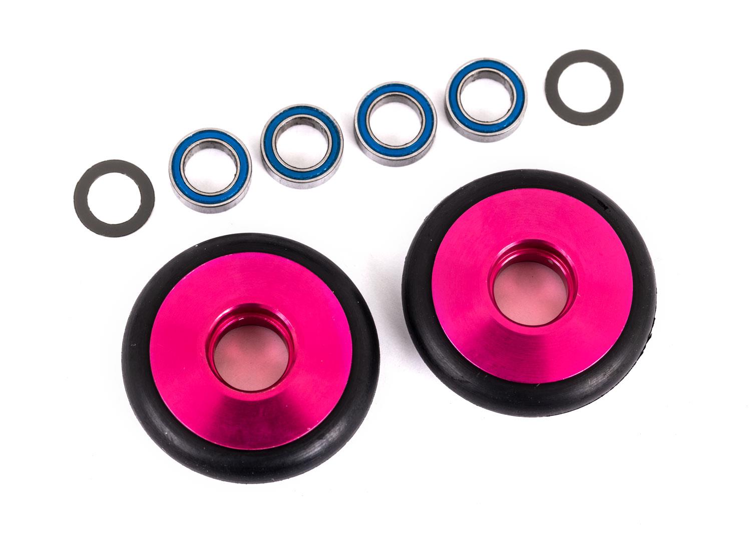 Traxxas Wheels wheelie bar 6061-T6 aluminum (pink-anodized) (2)/ 5x8x2.5mm ball bearings (4)/ o-rings (2)/ 5x8x0.3mm TW (2)