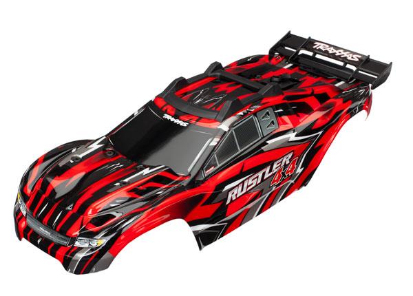 Traxxas Body, Rustler® 4X4, red (painted, decals applied) (assembled with front & rear body mounts and rear body support for clipless mounting)
