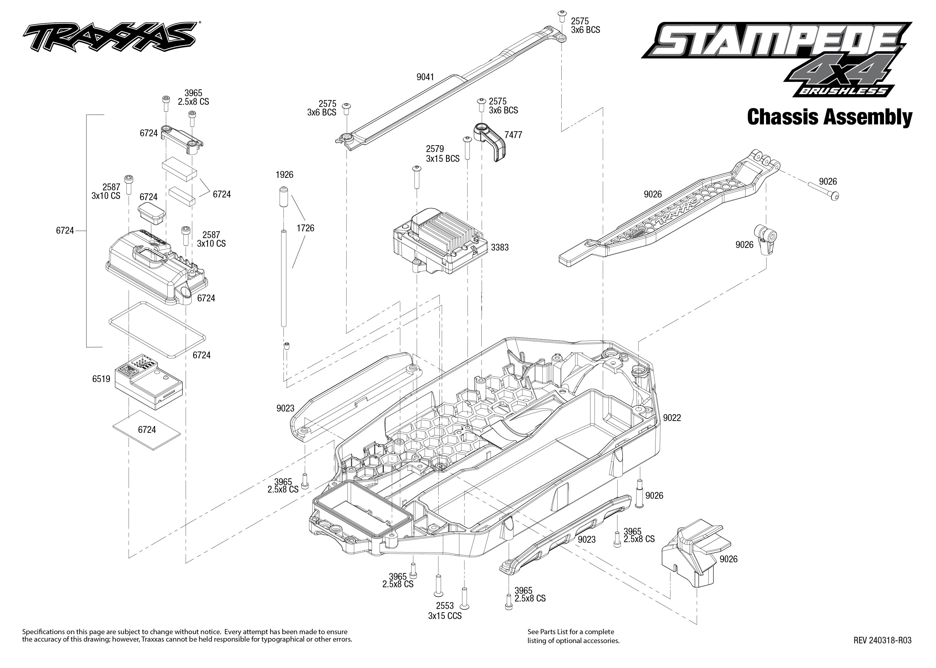 Traxxas Stampede 4X4 BL-2s (67154-4) Chassis Assembly Exploded View