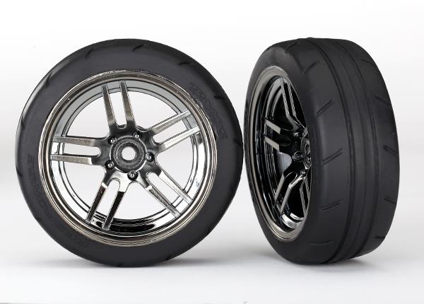Traxxas Tires & wheels, assembled, glued (split-spoke black wheels, 1.9" Response tires) (front) (2)