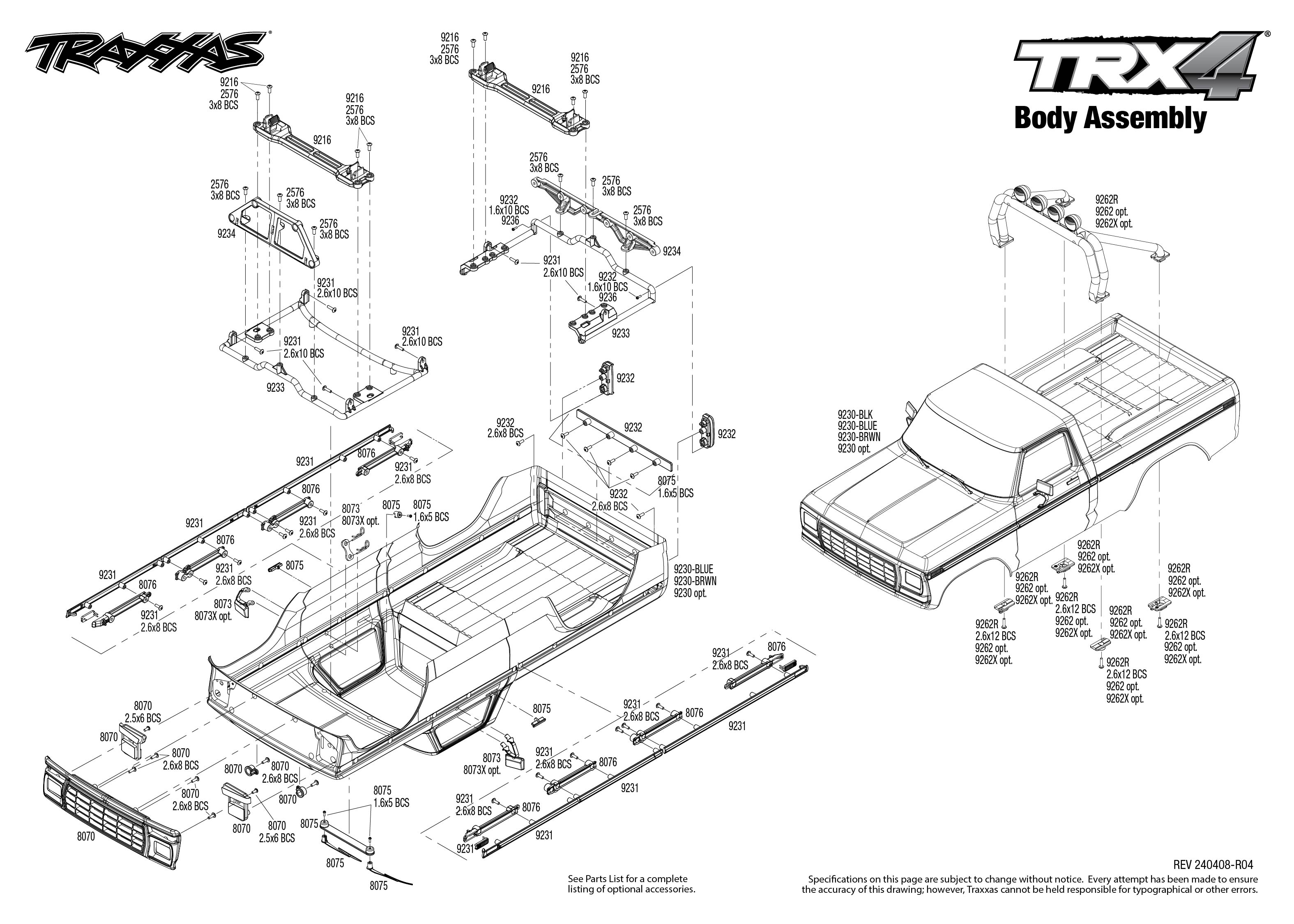 Traxxas TRX-4 Ford F-150 High Trail Edition (92046-4) Body Assembly Exploded View