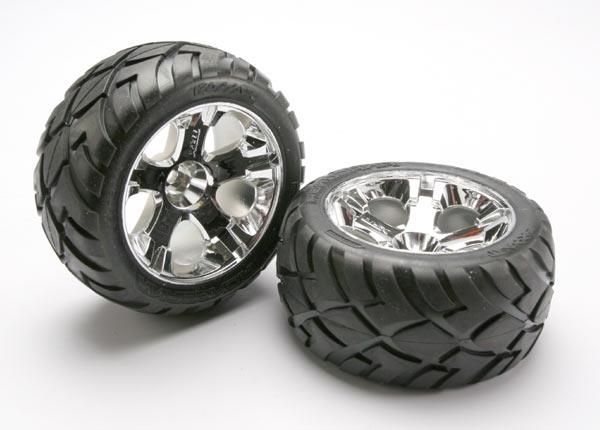 Traxxas Tires & wheels, assembled, glued (All-Star chrome wheels, Anaconda® tires, foam inserts) (nitro rear/ electric front) (1 left, 1 right)