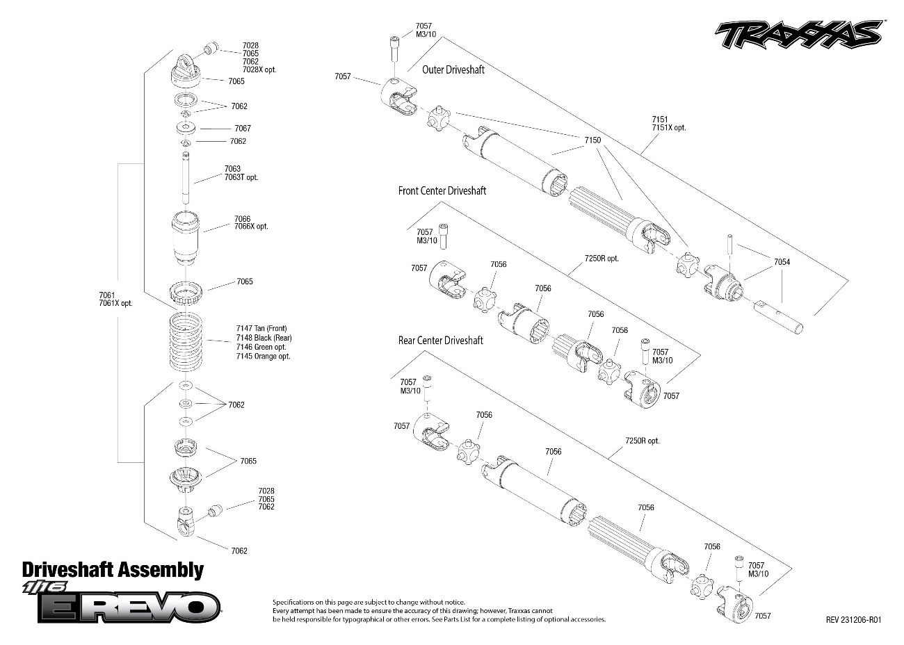 Traxxas 1/16 E-Revo (71054-8) Driveshafts Assembly Exploded View