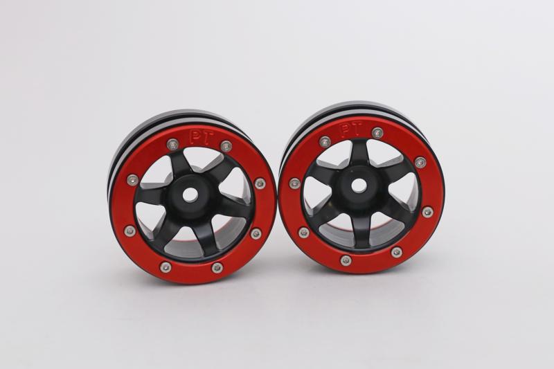 Metsafil Beadlock PT Metalen Crawler Velgen 1.9 Zwart/Rood (2) 1/10