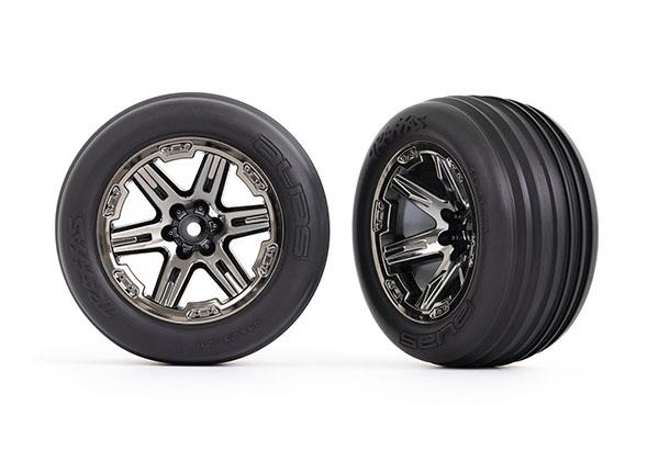Traxxas Tires & wheels assembled glued (2.8') (RXT black chrome wheels ribbed tires foam inserts) (electric front) (2)