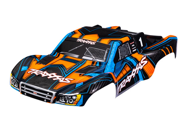 Traxxas Body, Slash® 4X4 (also fits Slash® VXL & Slash® 2WD), orange and blue (painted, decals applied) (assembled with front & rear latches for clipless mounting)
