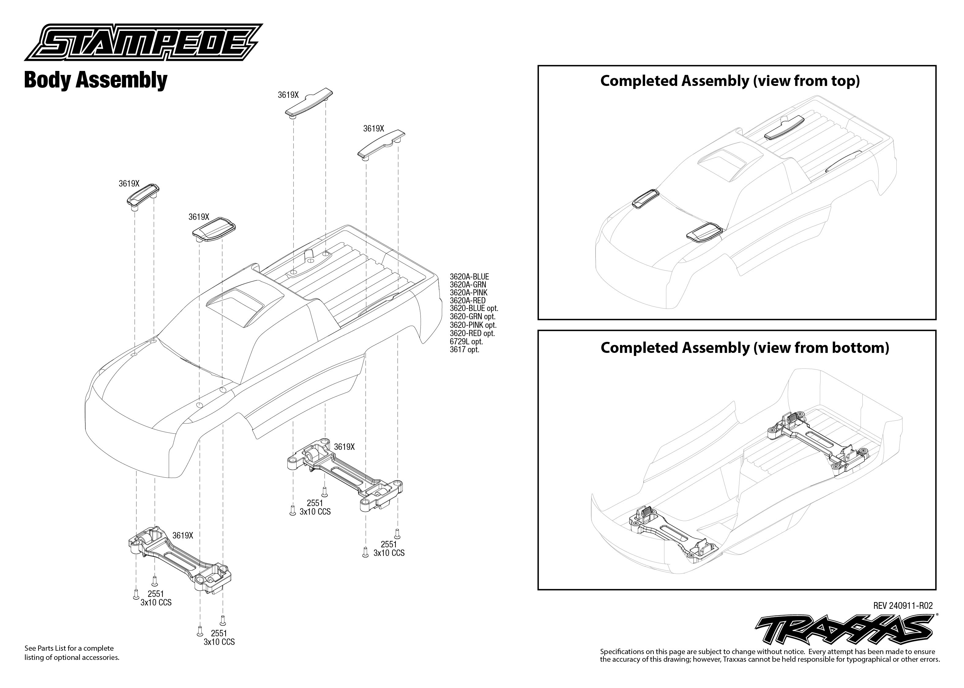 Traxxas Stampede (36254-8) Body Assembly Exploded View