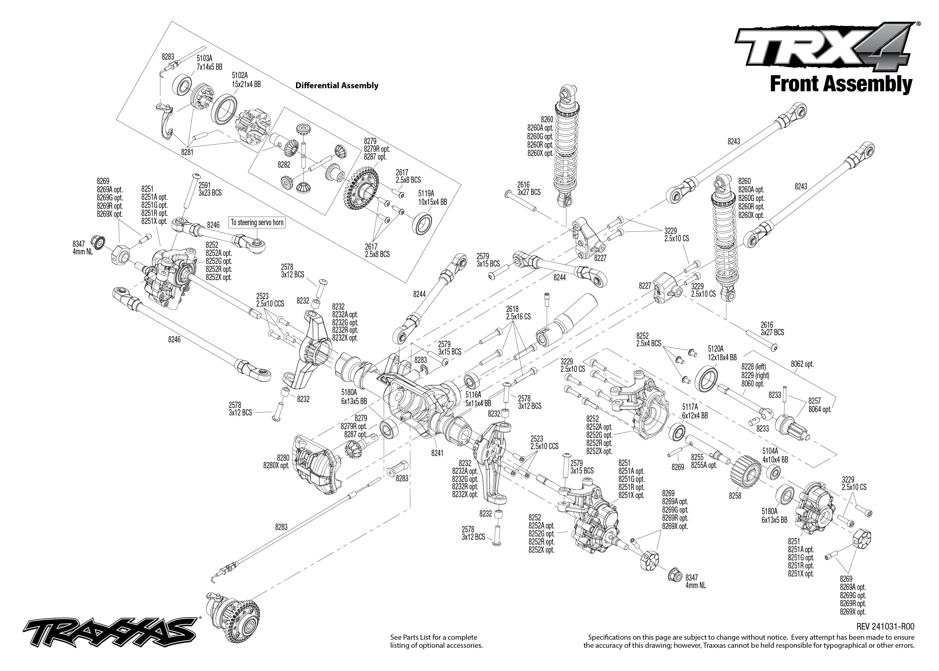 Traxxas TRX-4 Defender Scale and Trail Crawler (82256-4) Front Assembly Exploded View