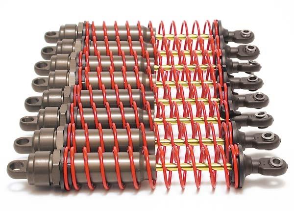 Traxxas Big Bore Shocks (Xx-Long) (Hard-Anodized & Teflon-Coated T6 Aluminum) (Assembled) W/ Red Springs, Tin Shafts (8 Pack)