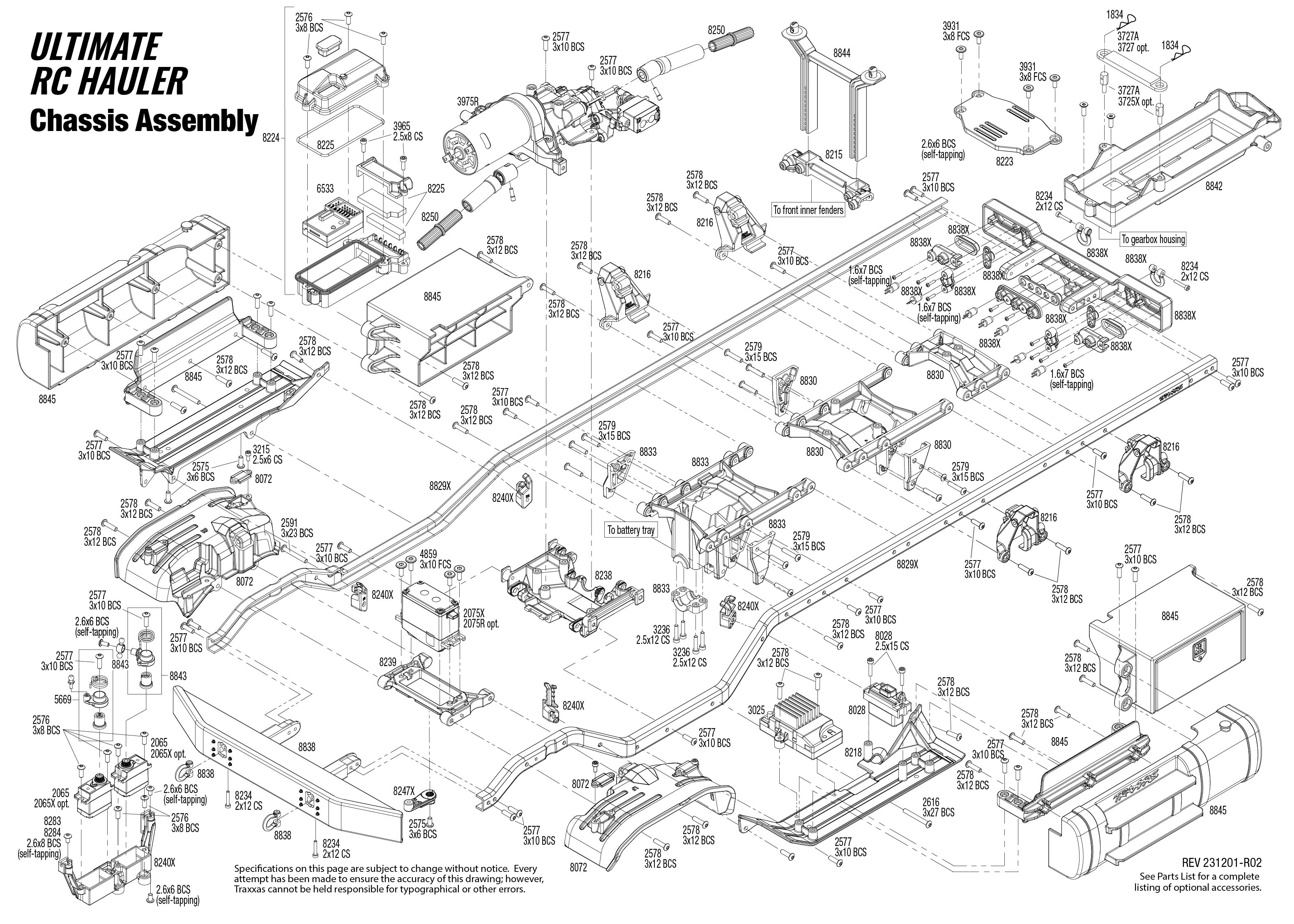 Traxxas TRX-6® Ultimate RC Hauler (88086-84) Chassis Assembly Exploded View