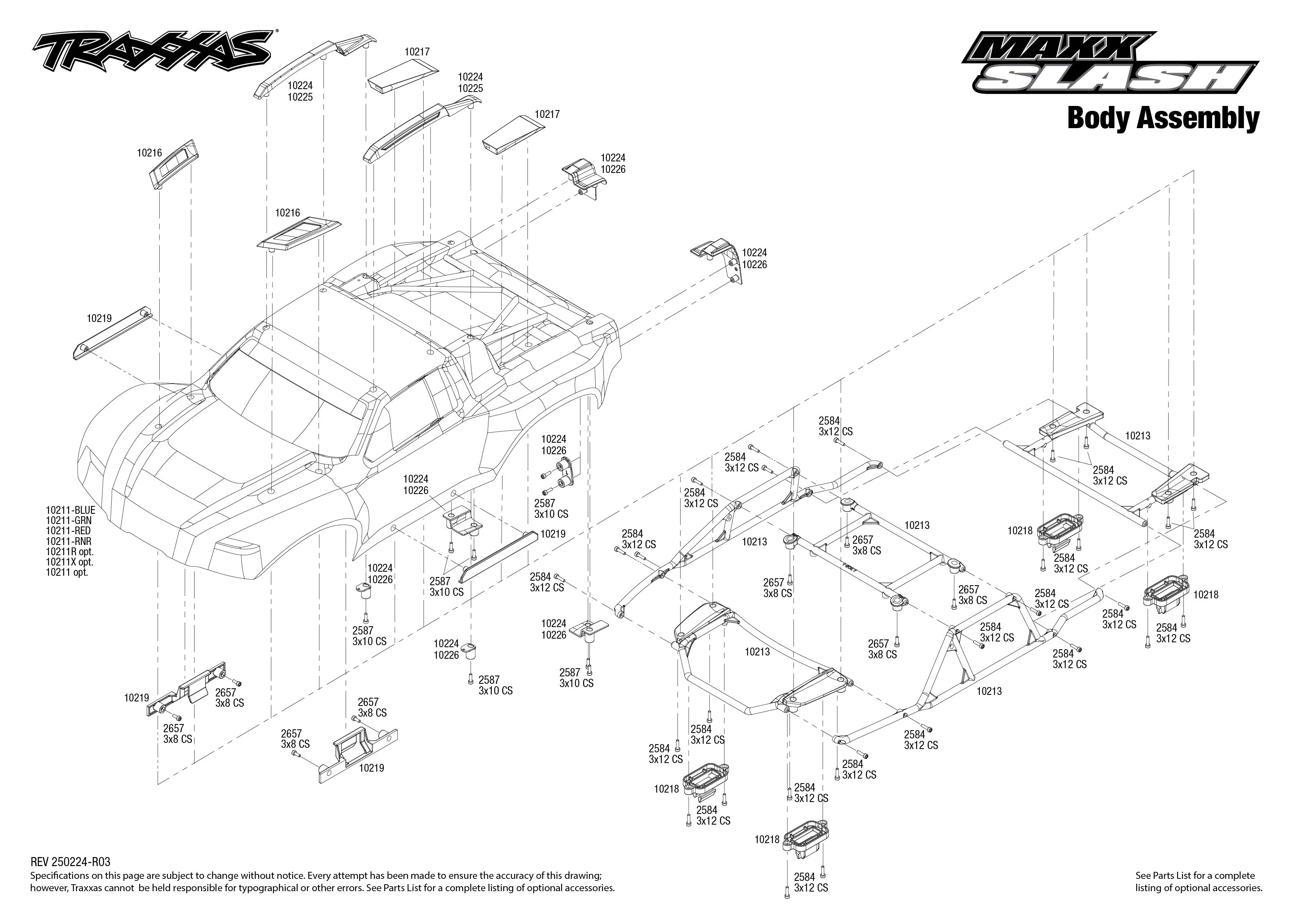 Traxxas Maxx® Slash® (102076-4) Body Assembly Exploded View