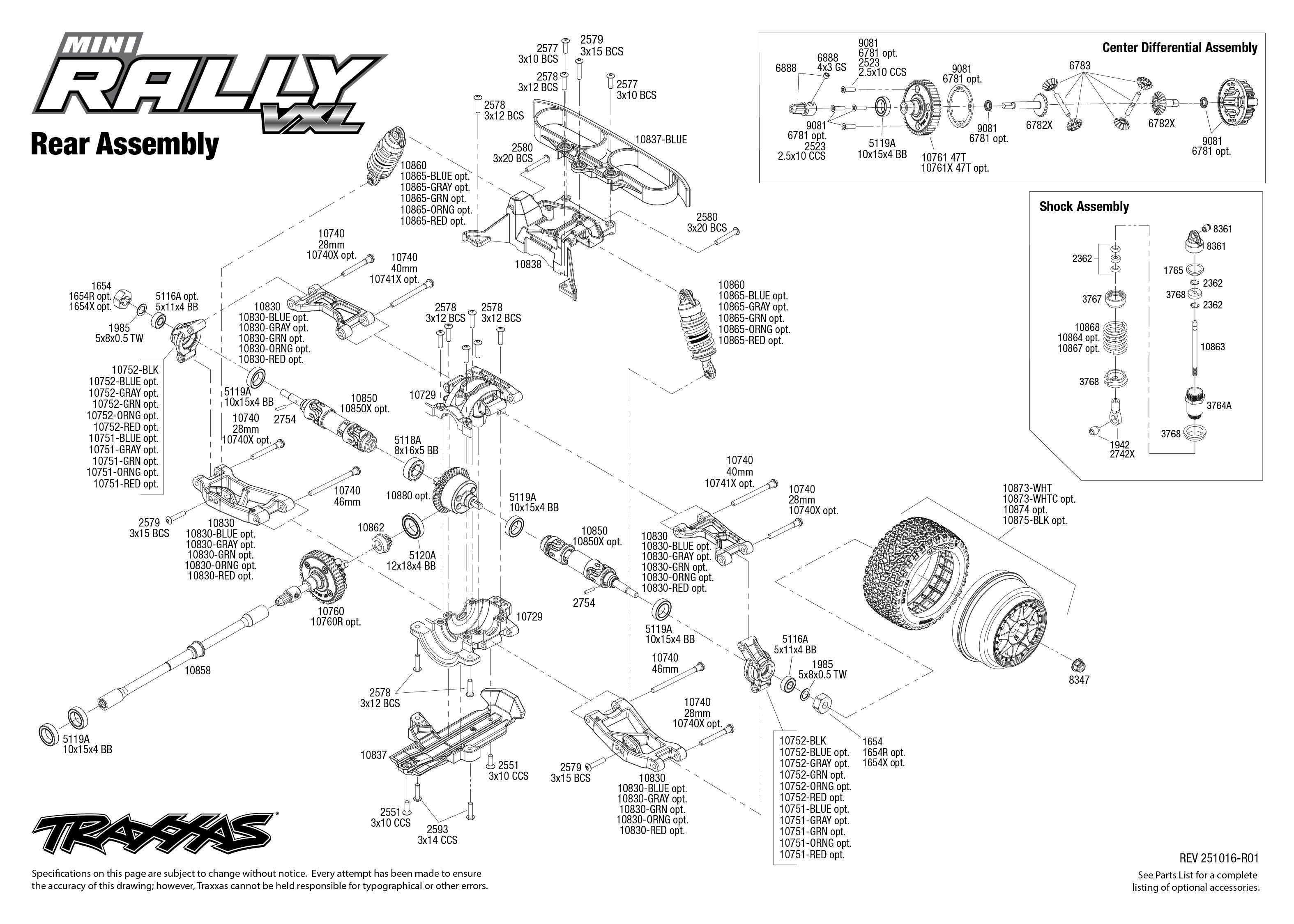 Traxxas Mini Rally VXL Ford RS200 (108046-1) Rear Assembly Exploded View