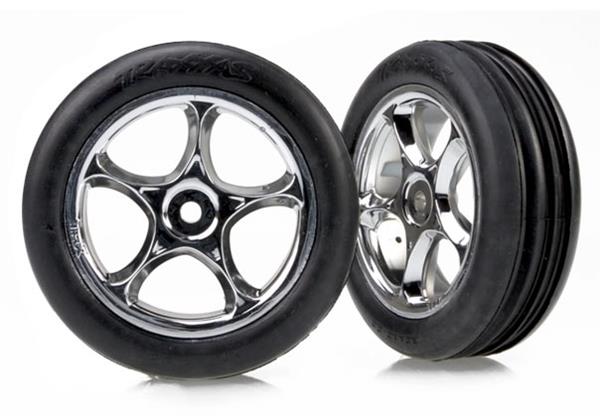 Traxxas Tires & wheels, assembled (Tracer 2.2" chrome wheels, Alias® ribbed 2.2" tires) (2)