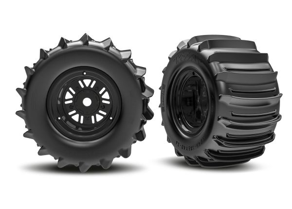 Traxxas Funco Black Rear Wheels & Paddle Tires (2)