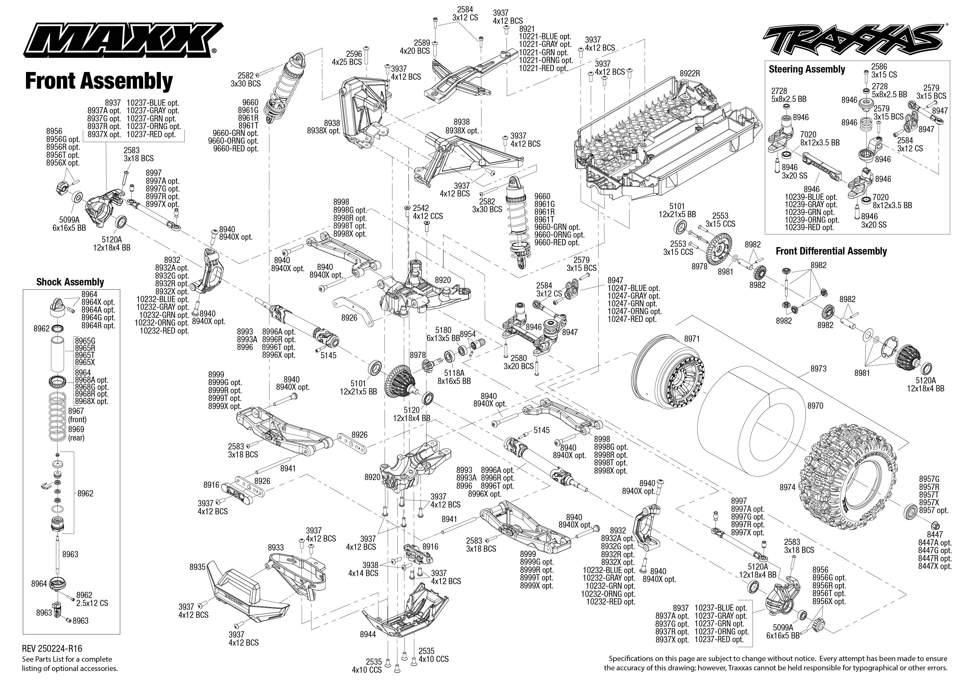 Traxxas Maxx® (89086-4) Front Assembly Exploded View