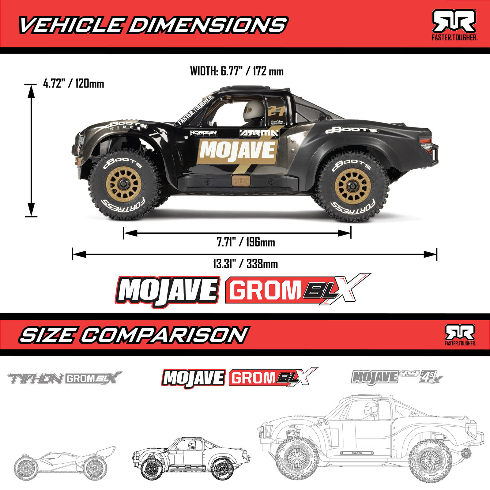 Arrma MOJAVE GROM 223S DSC 4X4 RTR Brushless Desert Truck, Black 1/16