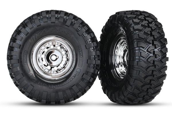 Traxxas Tires and Wheels Assembled Glued 1.9' Chrome Wheels Canyon Trail 1.9 Tires (2)