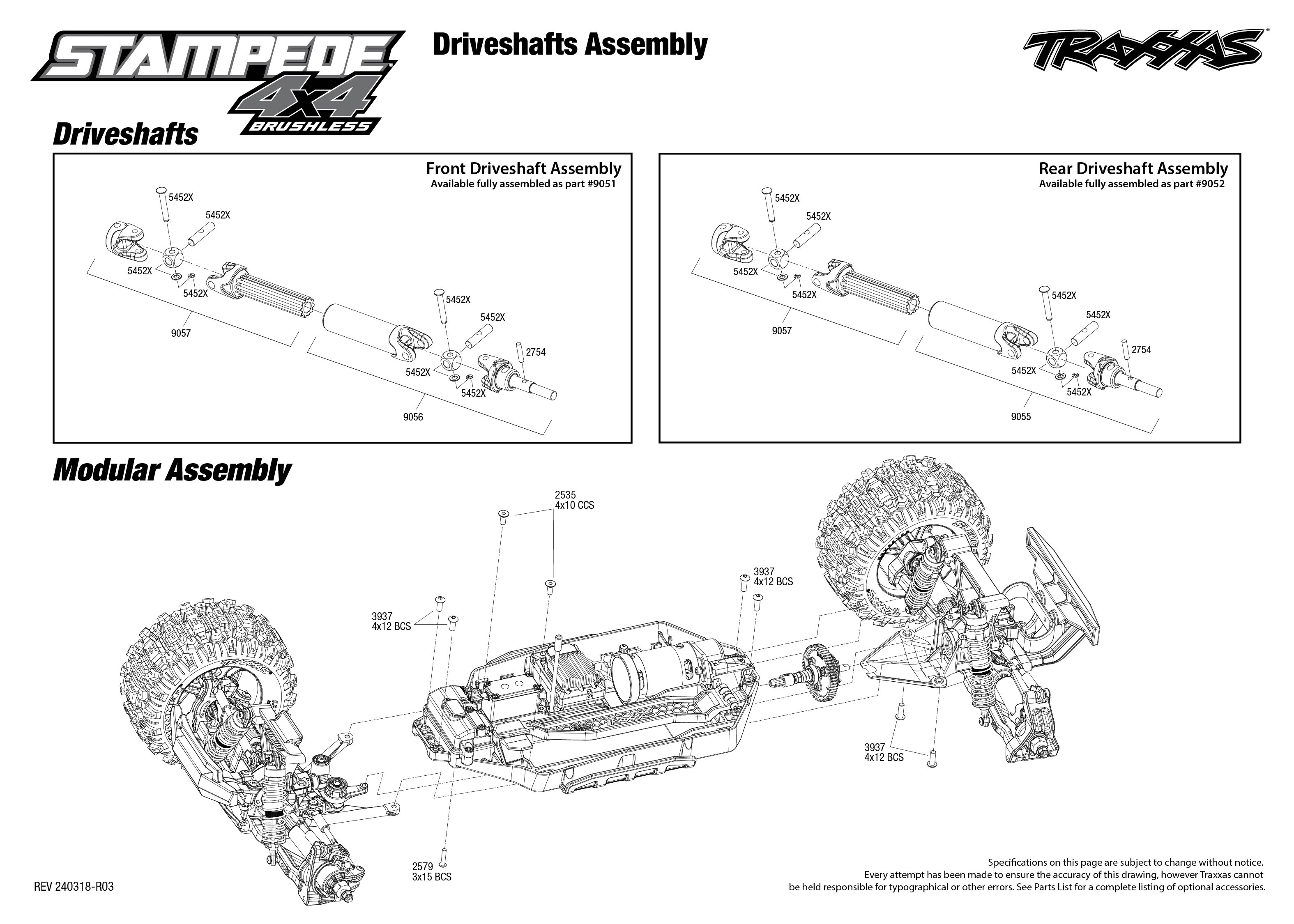 Traxxas Stampede 4X4 BL-2s (67154-4) Driveshafts Assembly Exploded View