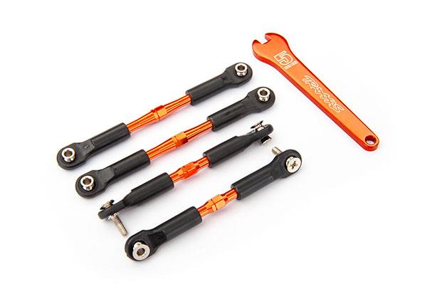 Traxxas Turnbuckles aluminum (orange-anodized) camber links front 39mm (2) rear 49mm (2) (assembled w/rod ends & hollow balls)/ wrench