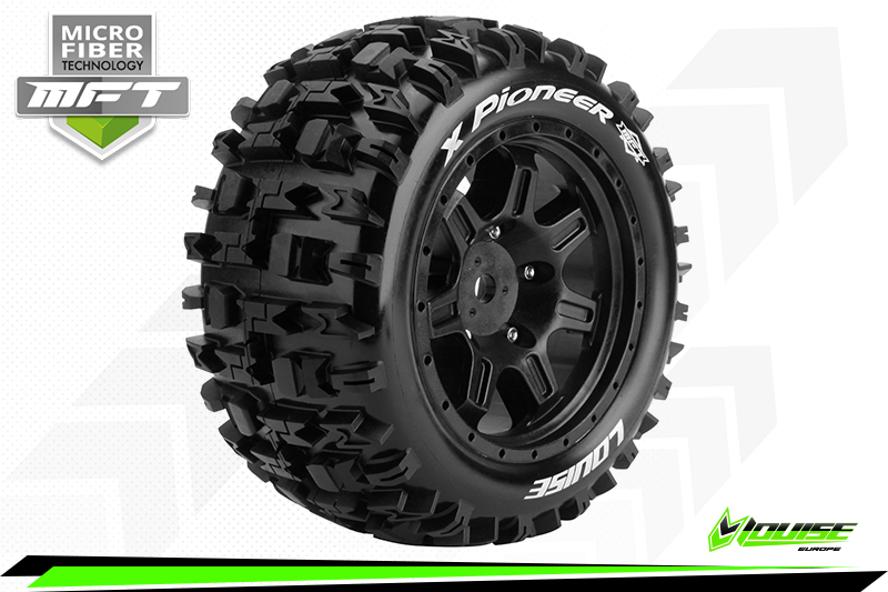 Louise RC 1/5 MFT X-Pioneer X-Maxx Serie Tire Set Mounted Sport Black Wheels Hex 24mm (2)