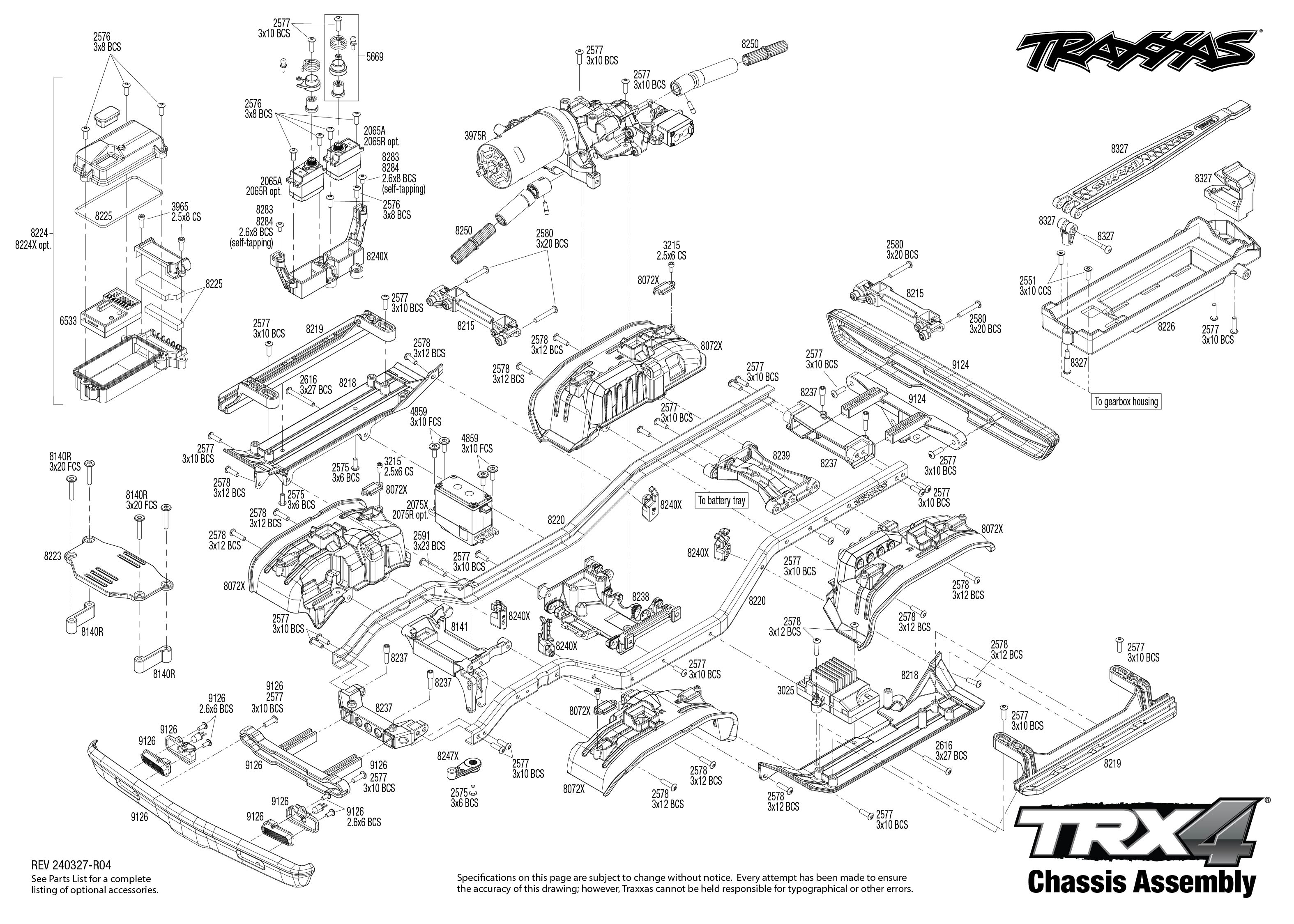 Traxxas TRX-4 1972 Chevrolet K5 Blazer High Trail Edition (92086-4) Chassis Assembly Exploded View