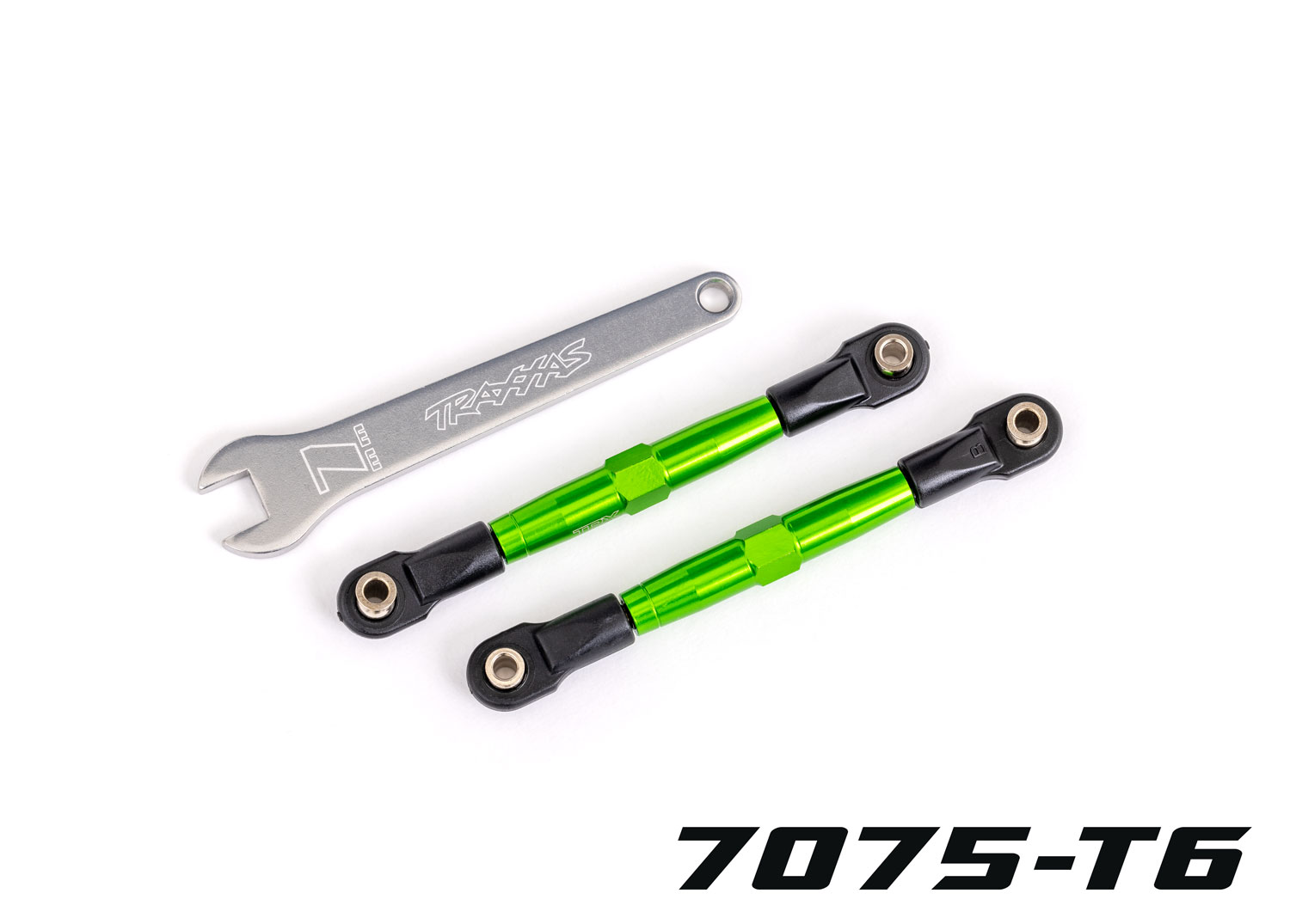 Traxxas Toe links front (TUBES green-anodized 7075-T6 aluminum stronger than titanium) (2) (assembled with rod ends and hollow balls)/ aluminum wrench (1) (fits Drag Slash)