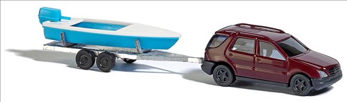 Busch Mercedes-Benz M-Klasse met trailer en Boot 1/160