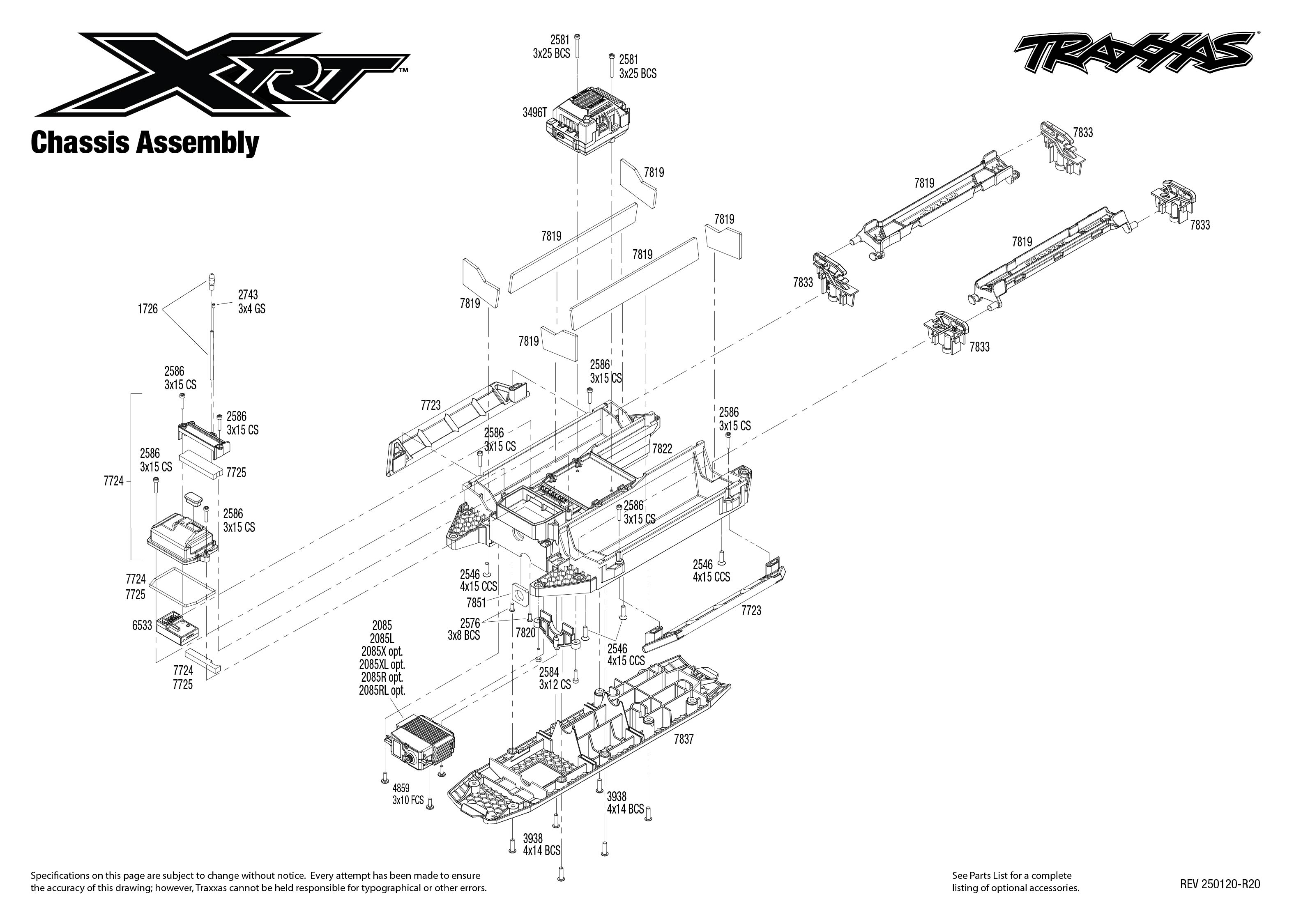 Traxxas XRT® (78086-4) Chassis Assembly Exploded View