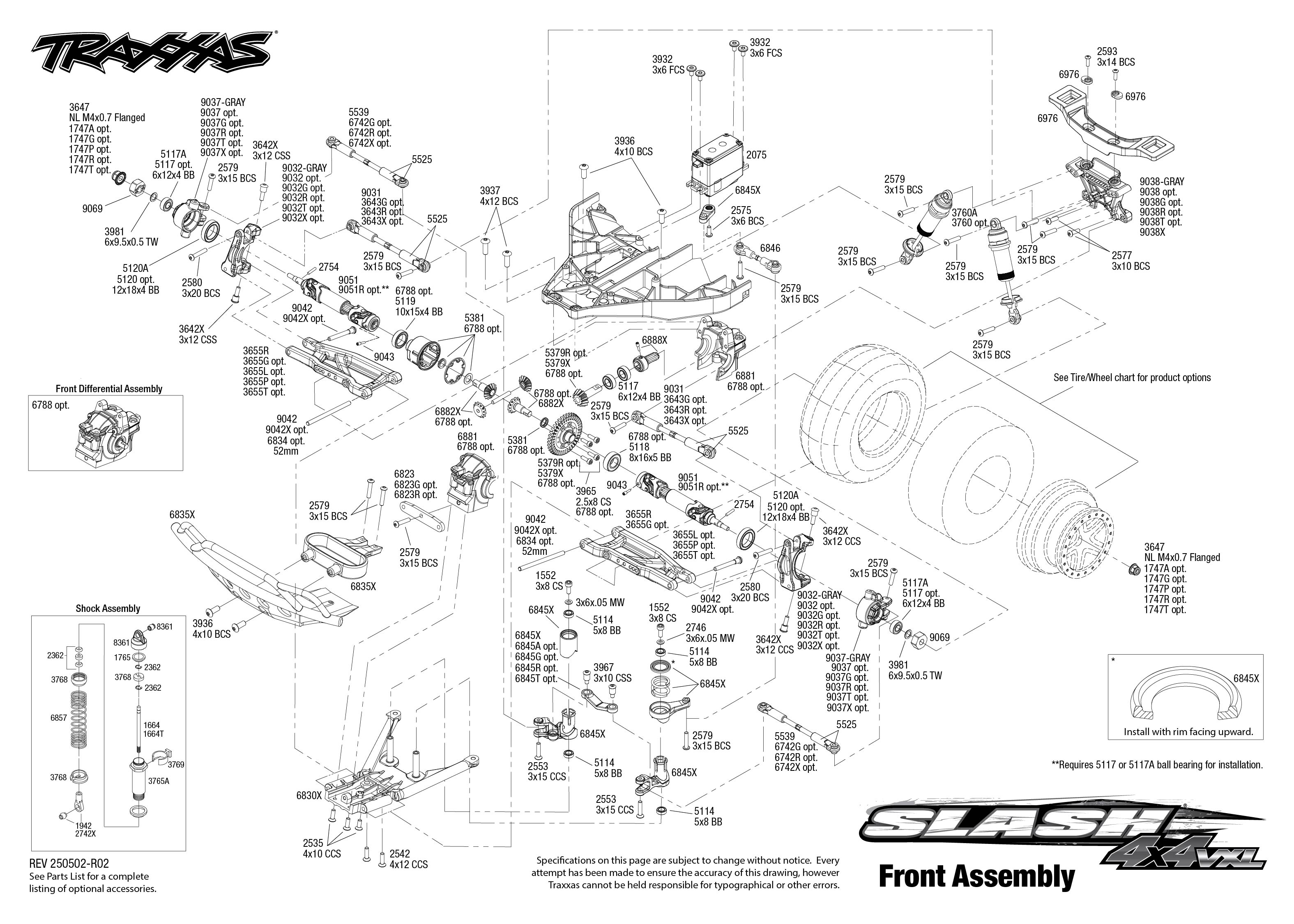 Traxxas Slash 4X4 VXL EHD (68386-4) Front Assembly Exploded View