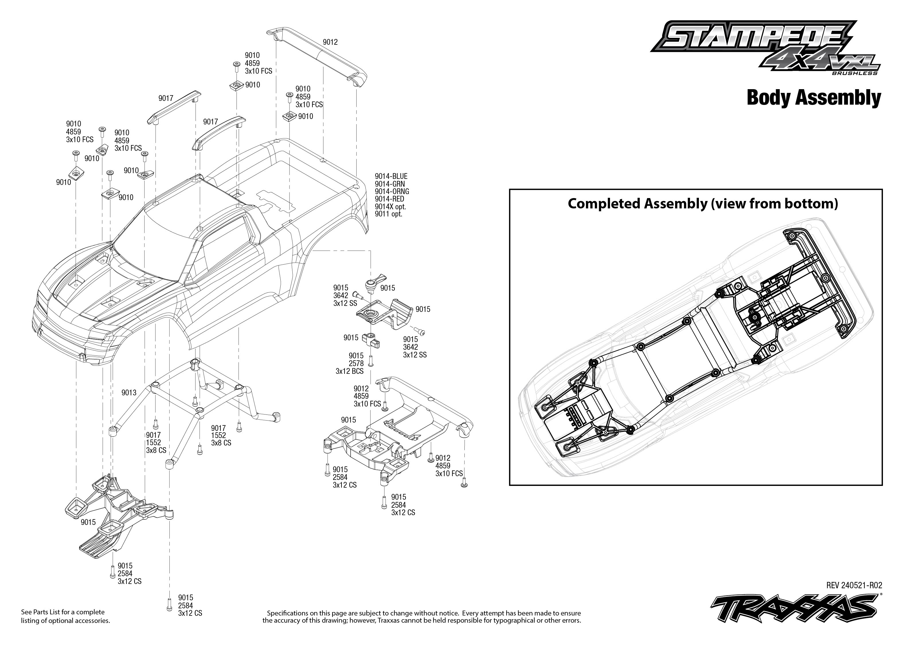 Traxxas Stampede 4X4 VXL (90376-4) Body Assembly Exploded View