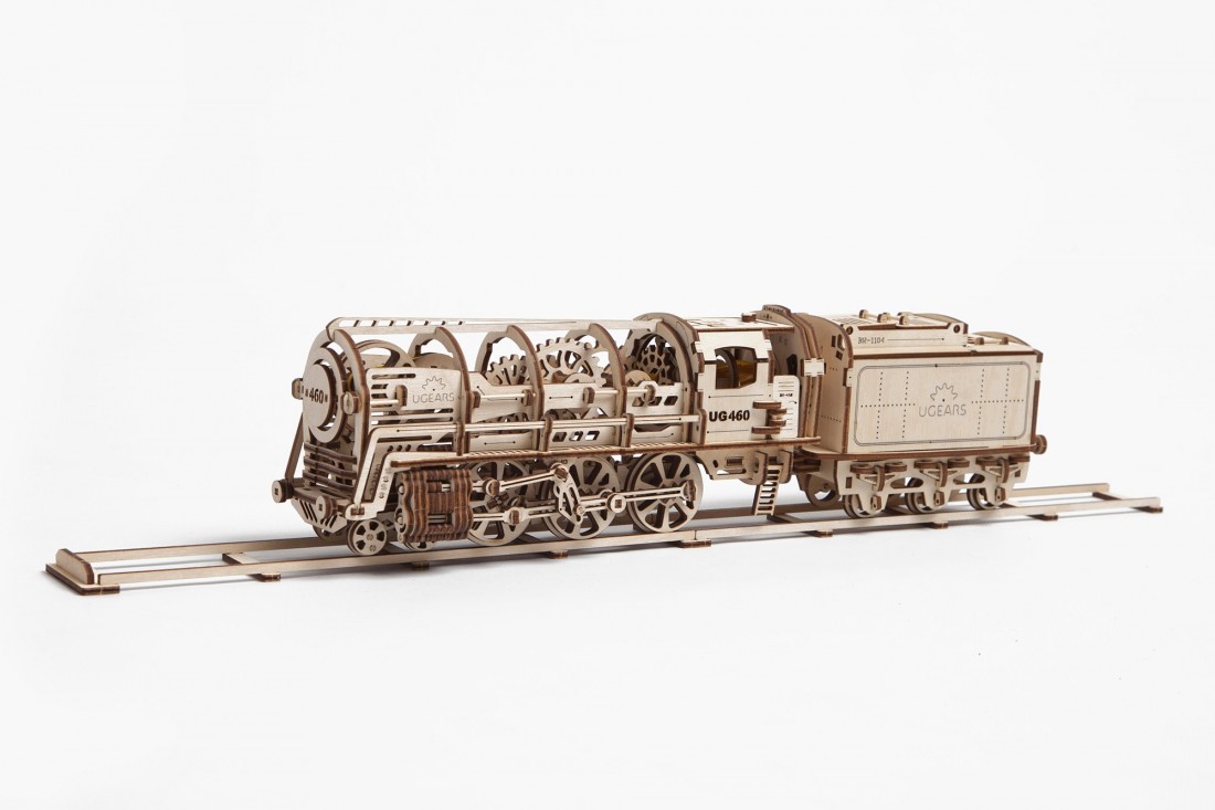 U-Gears Locomotief met Tender aangedreven door een elastiek motor mechanisch houten bouwpakket