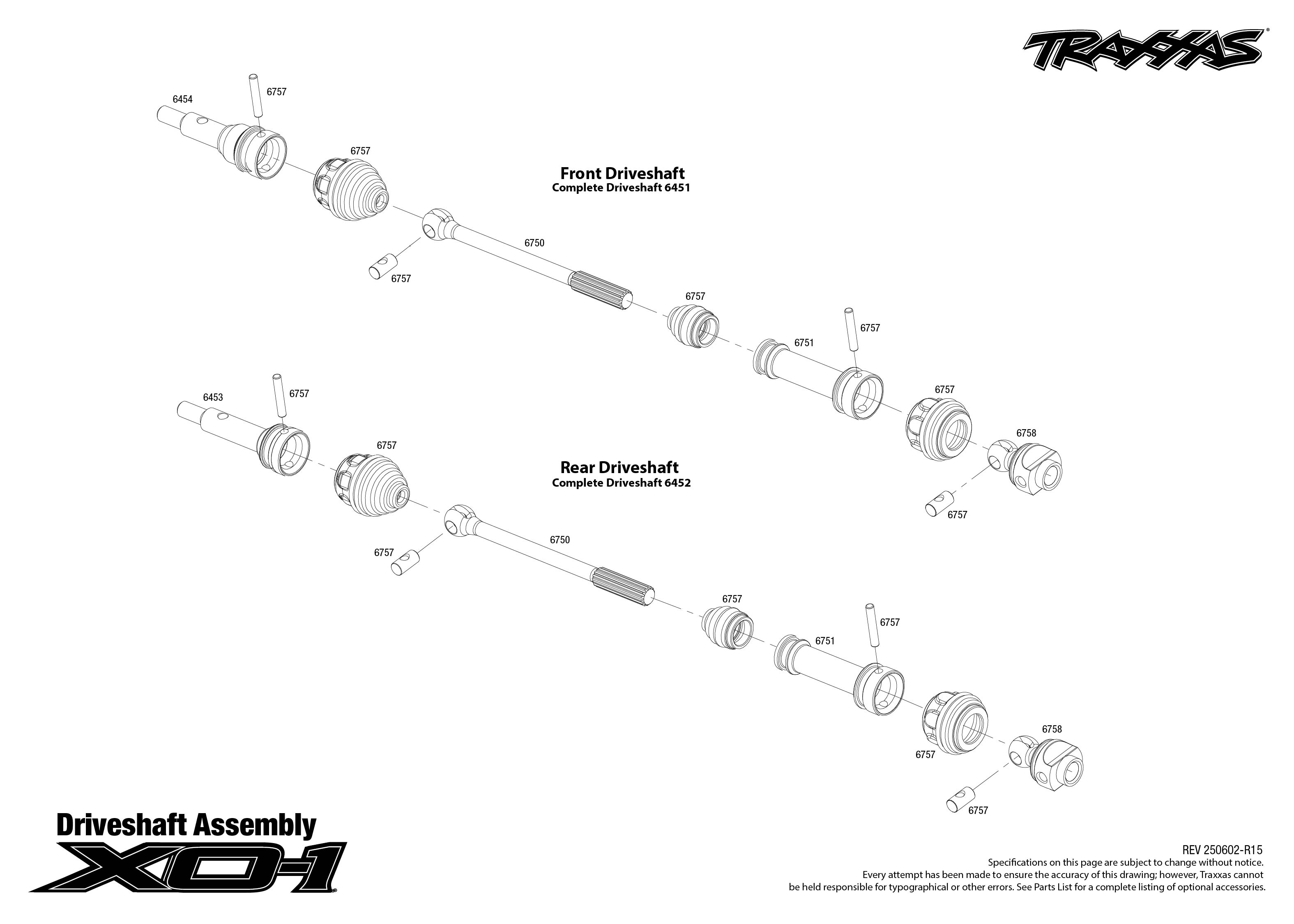 Traxxas XO-1 (64077-3) Driveshafts Assembly Exploded View