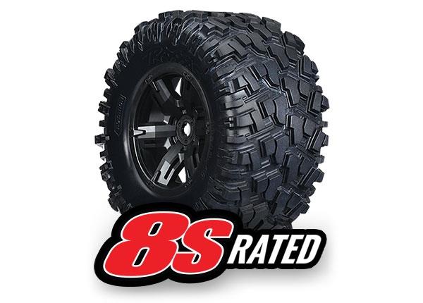 Traxxas Tires & wheels, assembled, glued (X-Maxx® black wheels, Maxx® AT tires, foam inserts) (left & right) (2)