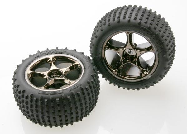 Traxxas Tires & wheels, assembled (Tracer 2.2" black chrome wheels, Alias® 2.2" tires) (2) (Bandit rear, medium compound with foam inserts) (TSM® rated)
