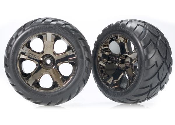 Traxxas Tires & wheels, assembled, glued (All-Star black chrome wheels, Anaconda® tires, foam inserts) (nitro rear/ electric front) (1 left, 1 right)