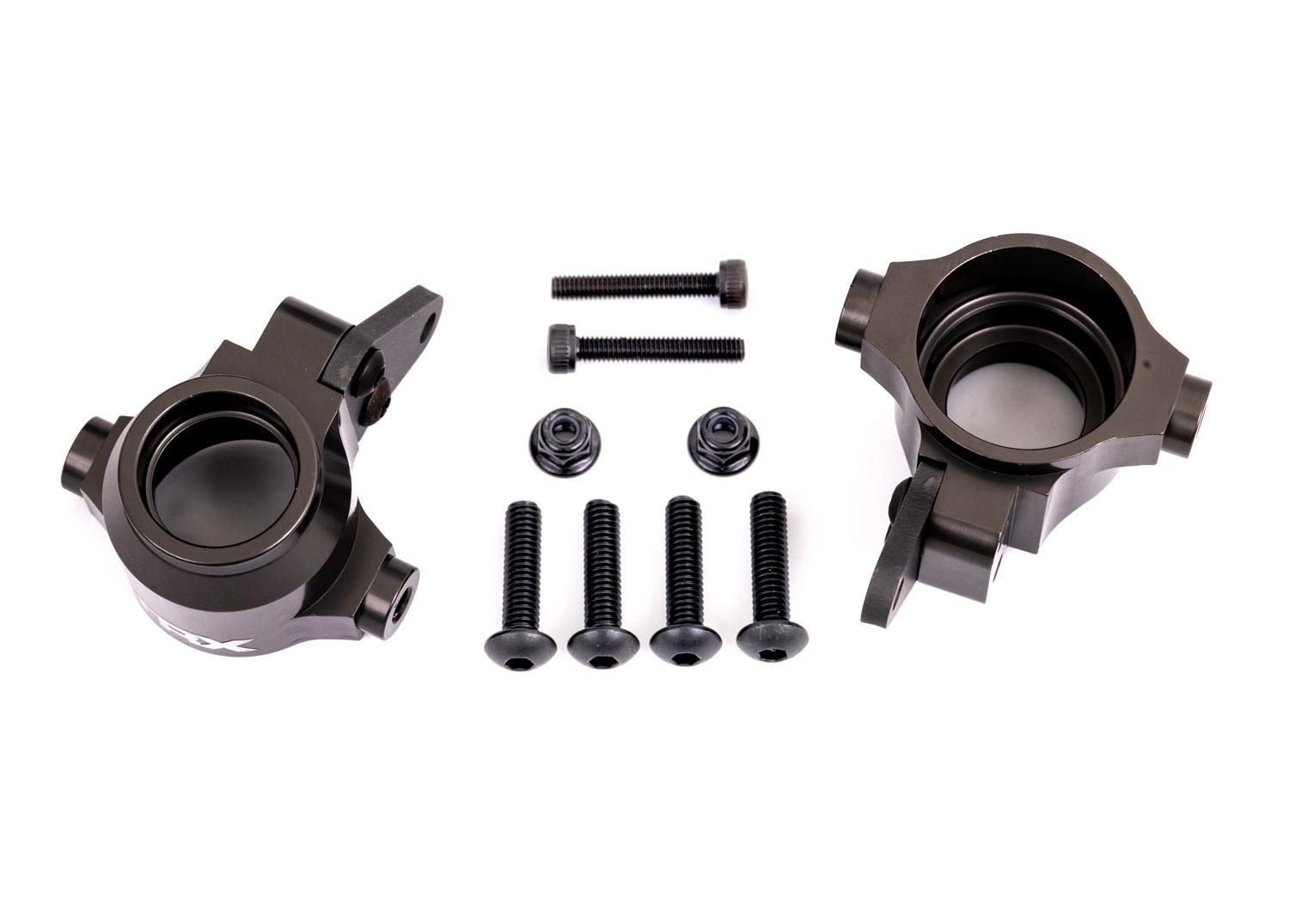 Traxxas Steering blocks, 6061-T6 aluminum (dark titanium-anodized), left & right/ steering block arms (2)/ 4x16mm BCS (with threadlock) (4)/ 3x18mm CS (2)/ 3x10mm BCS (with threadlock) (4)/ M3x0.5mm NL (2)