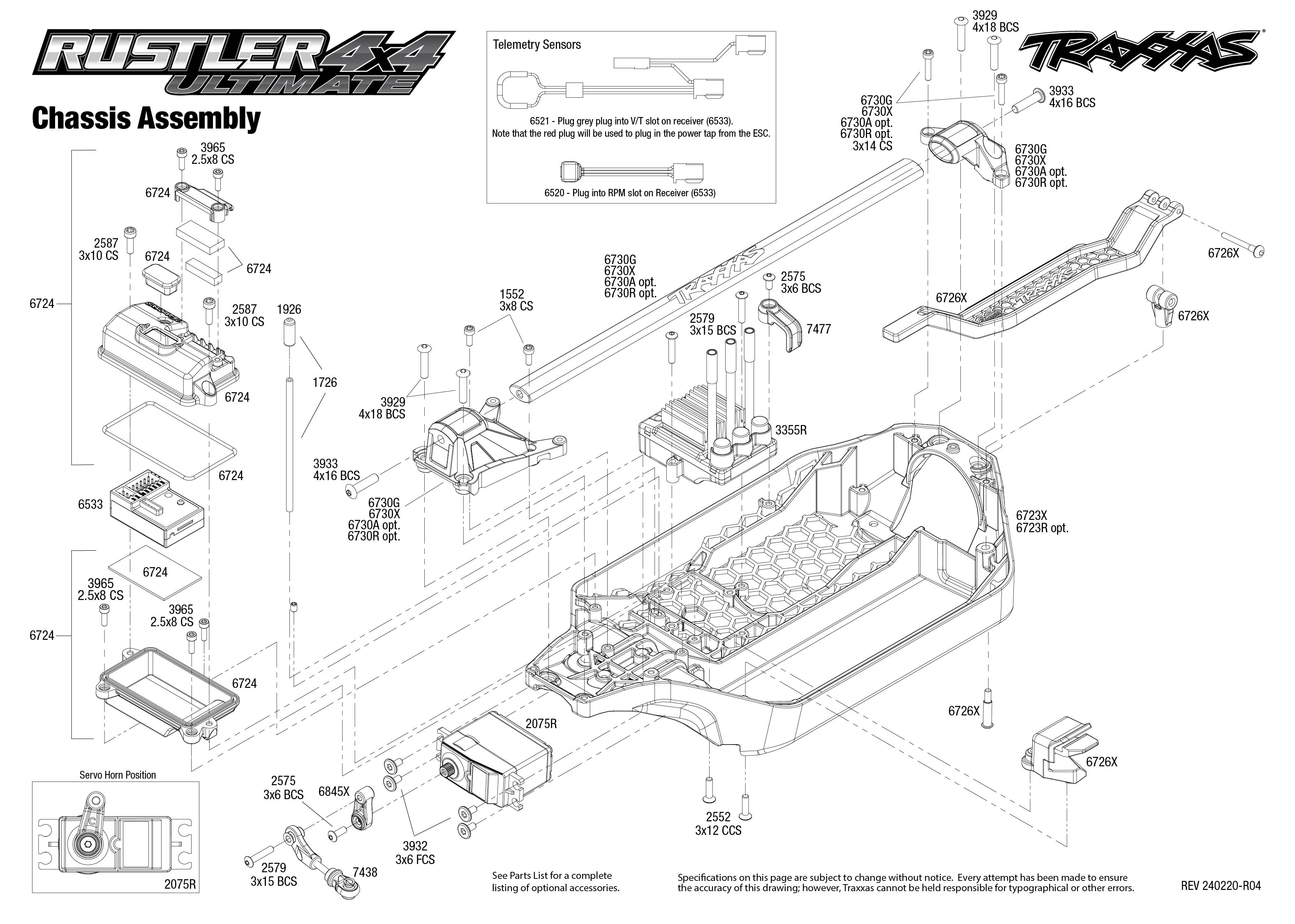 Traxxas Rustler 4X4 Ultimate (67097-4) Chassis Assembly Exploded View