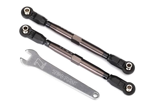 Traxxas Toe links, front, Unlimited Desert Racer® (TUBES dark titanium anodized, 7075-T6 aluminum, stronger than titanium) (102mm) (2) (assembled with rod ends and hollow balls)/ aluminum wrench, 7mm (1)