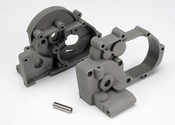 Traxxas Gearbox halves (l&r) (grey) w/ idler gear shaft
